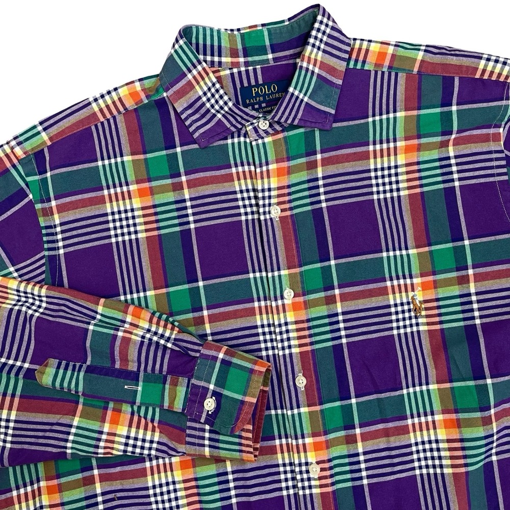 Polo Ralph Lauren Button Down Shirt Mens XLT Purple Plaid Classic Fit Preppy